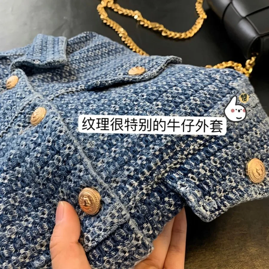 

Y2k Heavy Vintage Gold Button Denim Jackets 2025 Spring Autumn New Coat Women Loose Long Sleeve Lapel Neck Tops Mujer