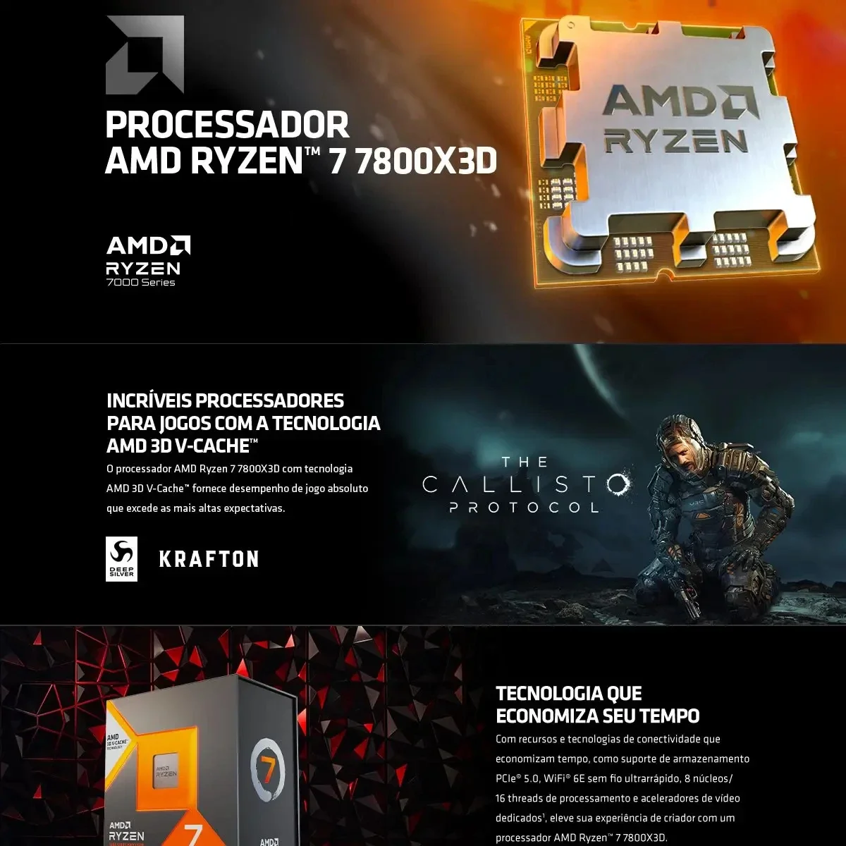 معالج AMD Ryzen 7 7800X3D 4.2 جيجا هرتز 5NM L3=96M 8-Core 16-Thread R7 7800X3D DDR5 120W مقبس AM5 جديد ولكن بدون مروحة #3