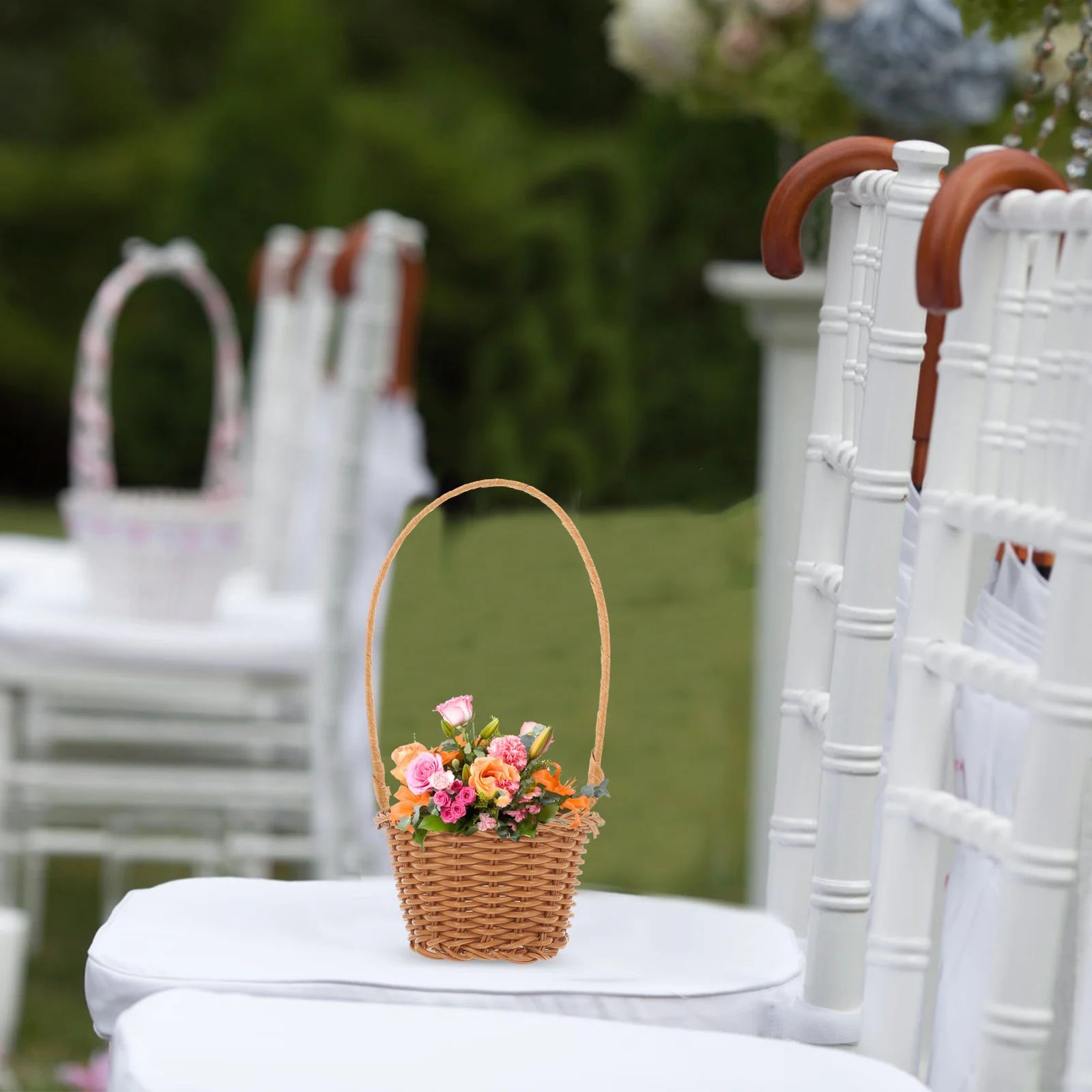 5 قطعة المنسوجة يدويا البيض على شكل سلة للزهور ريفي سلة التخزين مع مقبض للمنزل ديكور نزهة الهدايا حامل زهور الزخرفية