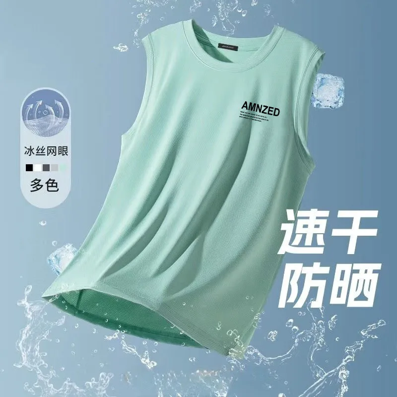 

2025 Summer thin sports comfortable camisole men's vest ice silk quick drying breathable mesh t sleeveless top