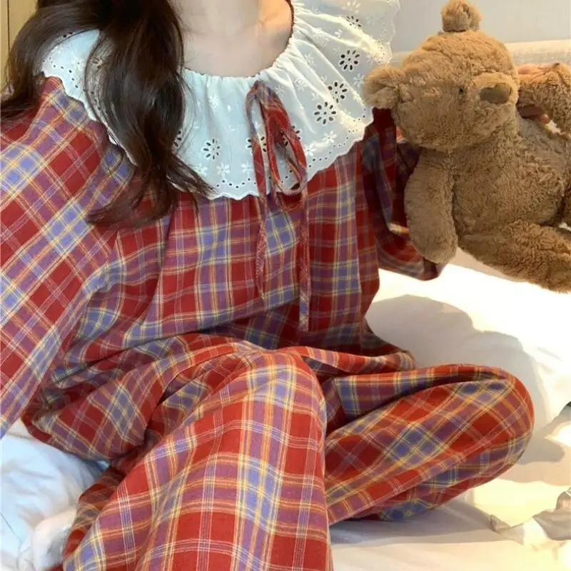 

Women's Clothing Pajama Set Homewear Long Sleeves Pants Two-Piece Set Autumn and Winter Thicken Comfortable Sweet Fashion