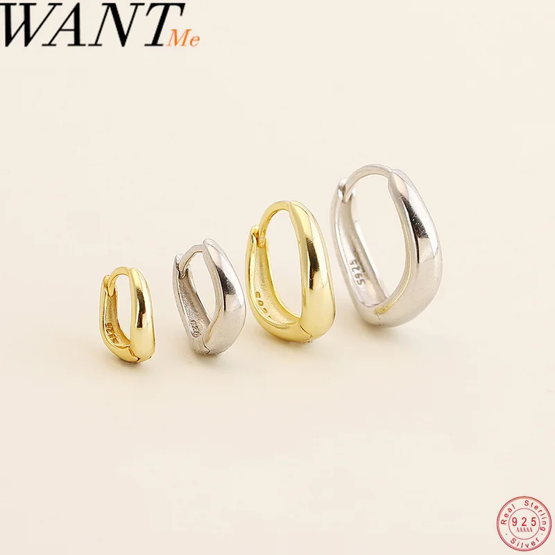 WANTME 925 スターリングシルバーパンクヒップホップメンズ不規則なハギーズフープイヤリング女性のファッションシンプルなピアスジュエリー耳ループ
