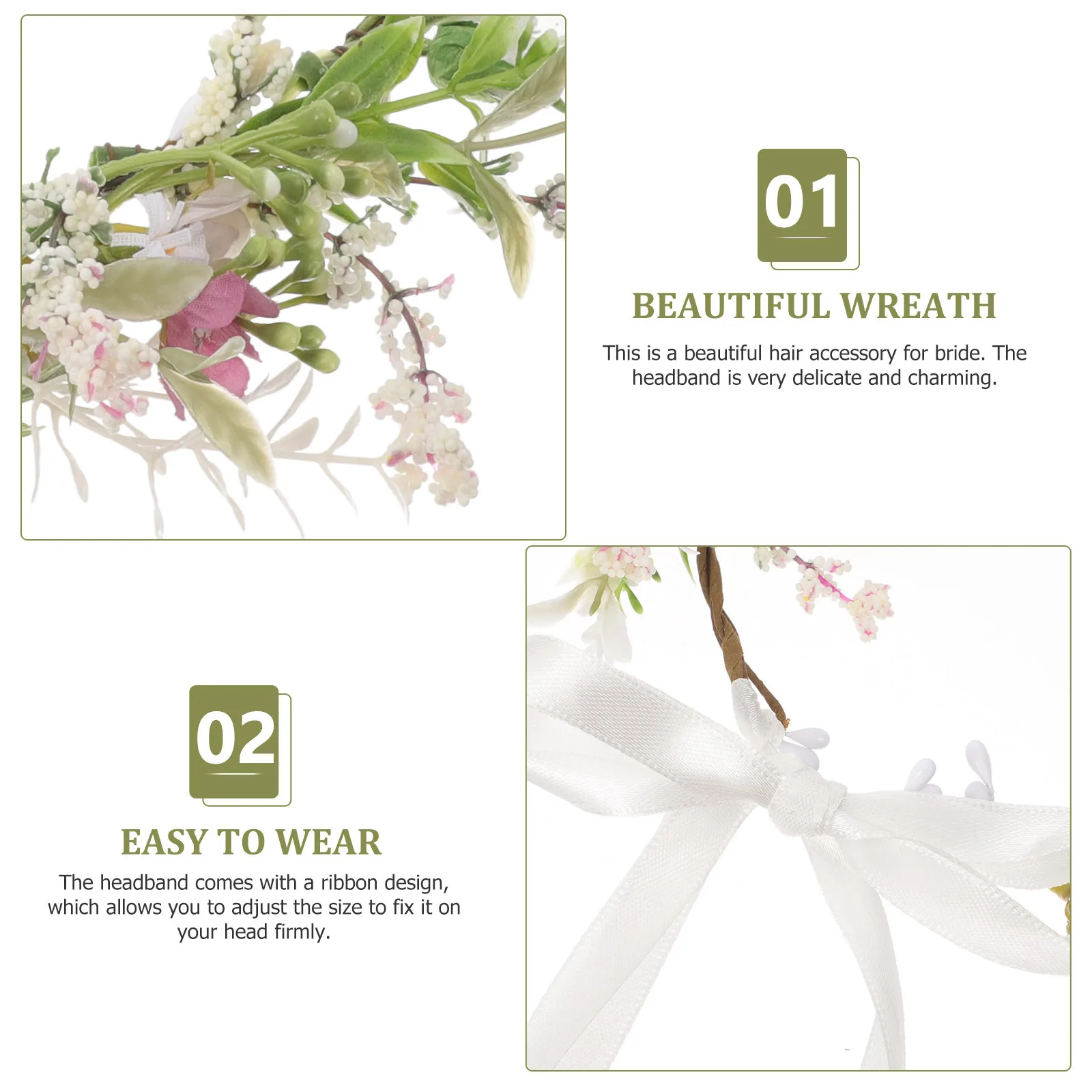 

Flower Crown Bridal Floral Garland Elegant Wedding Headband Bride Hair Accessory Photography Party Flower Headpiece