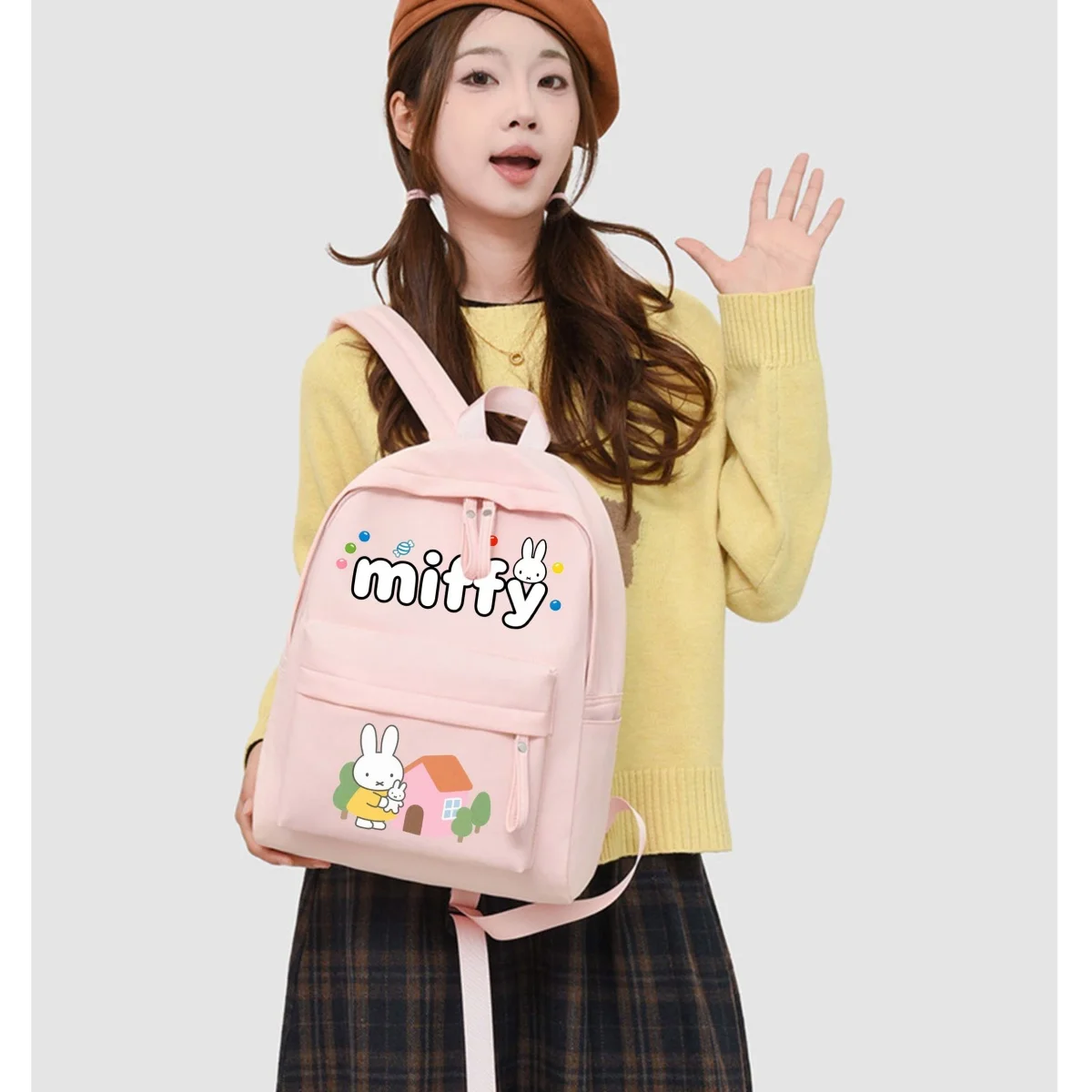 Nieuwe Miffy-rugzak voor meisjes trendy rugzak met grote capaciteit cartoon computertas student casual mode schattige reisrugzak