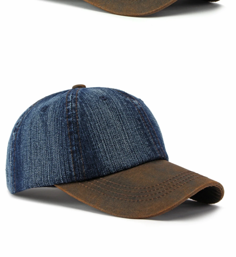 HT5132 Ganzjahres-Denim-Cap für Herren und Damen 2026 Neue Verstellbare Baseballkappe 100% Baumwolle 6 Paneele Snapback Cap Patchwork Hip-Hop-Kappe – Detail 7