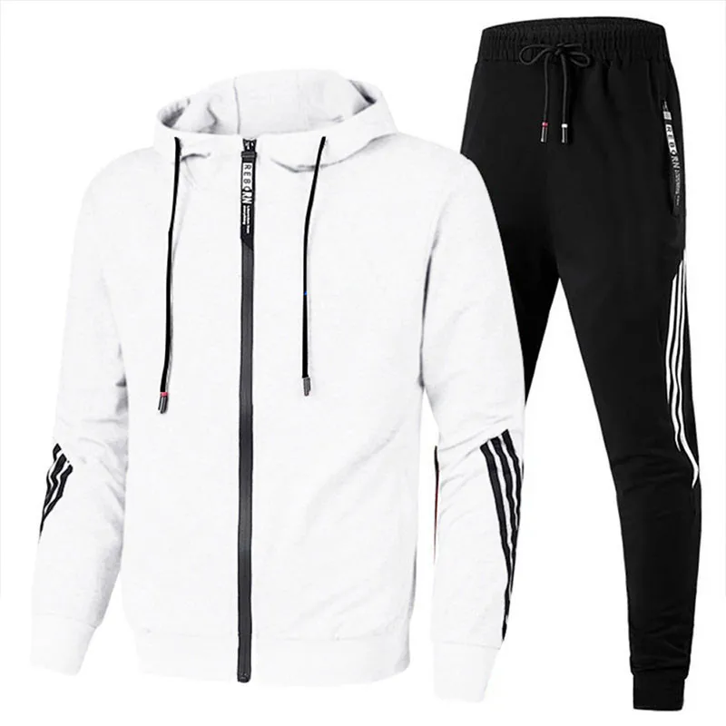 Men's Suit Spring Long Sleeve Zipper Top Straight Trousers Fashionable Casual Black Sports Running 2 Piece Set