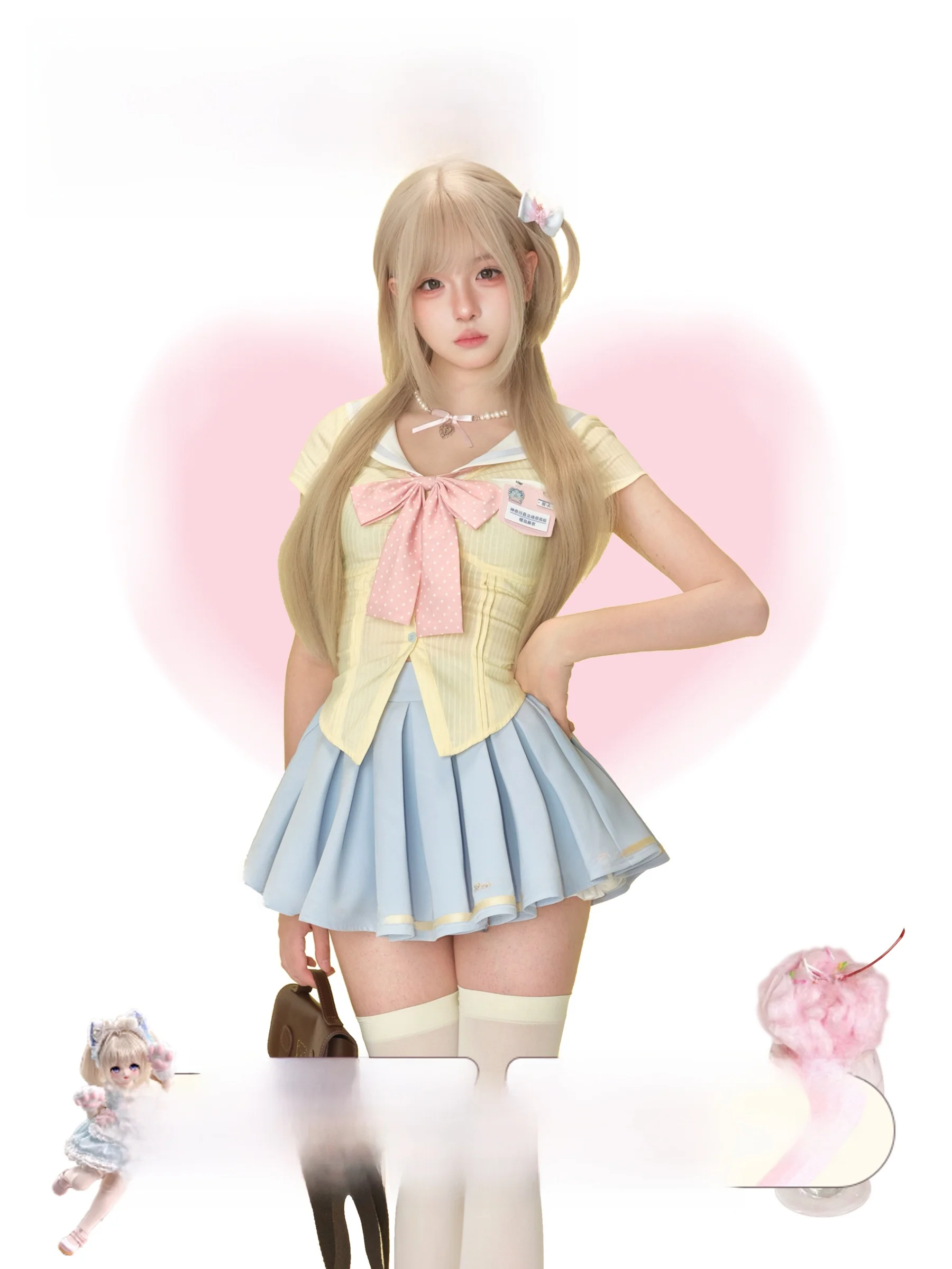 

Летний комплект Aosphere для девочек Eagle Cheese Academy ort Sve irt с галстуком-бабочкой на груди и юбкой, модный костюм из двух предметов