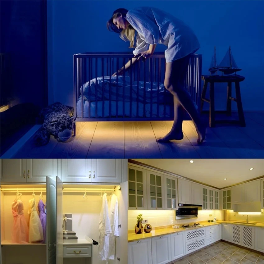 Wireless PIR Motion Sensor LED Strip Lights 12V Waterproof Auto on/off Closet Kitchen Cabinet Room LED Light Lamp Tape Adapter