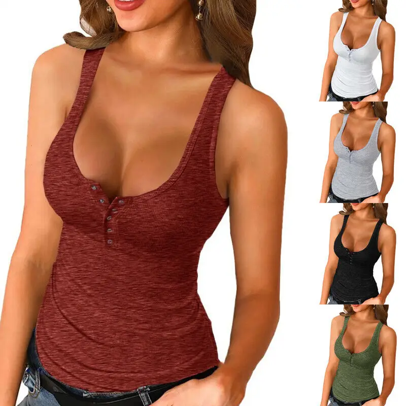 European and American Summer and Autumn Pure Color Sexy Tight Fitting Suspender Knitted Sleeveless Vest T-Shirt for Women