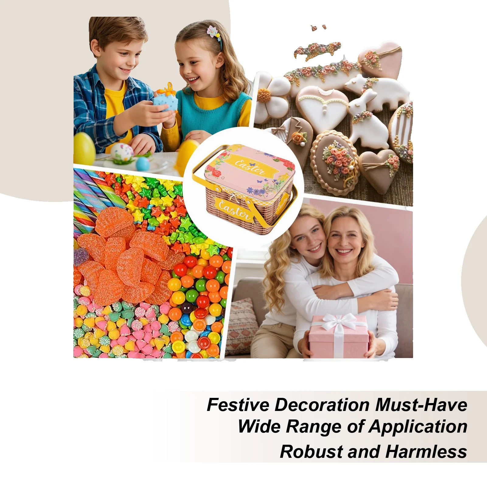 

Пасхальная корзина с крышкой и ручкой, металлические контейнеры для хранения конфет, для праздничных шоколадных угощений, подарков на праздник.