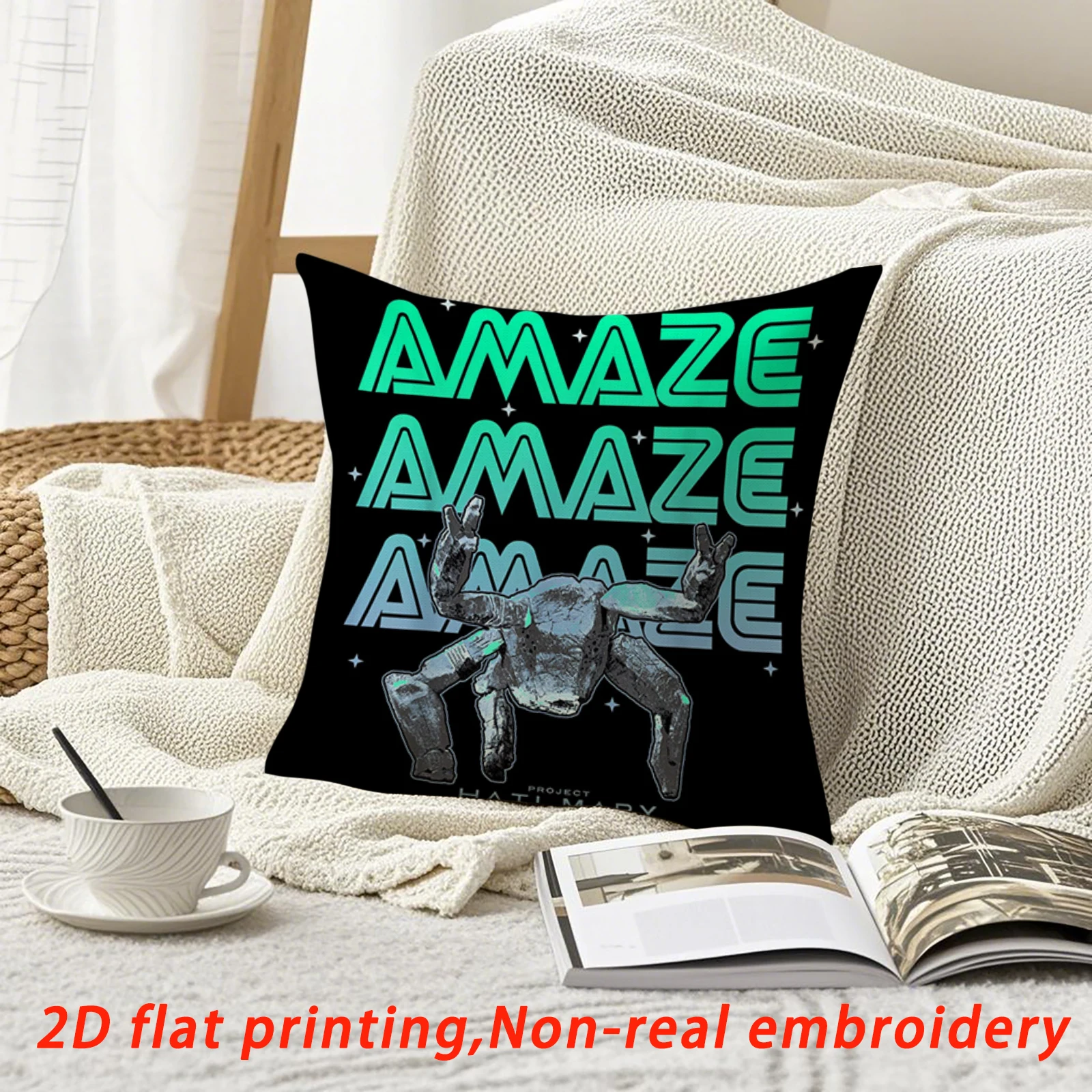 1pc Retro Robot AMAZE Pillow Cover, Polyester 2D Double-Sided Print, Y2K Cyberpunk Robot Art, Streetwear Themed Home Decor Gift