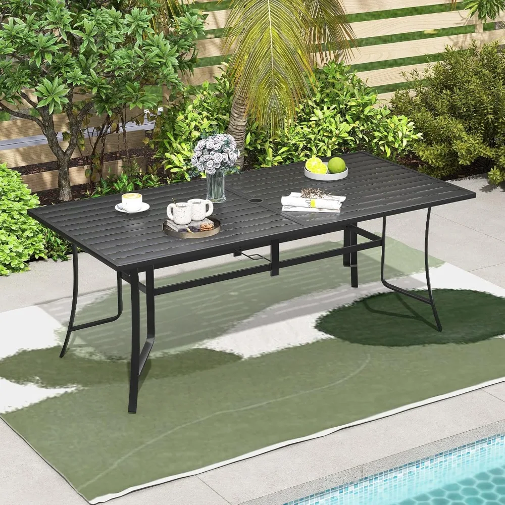 

76" x 36" Metal Patio Dining Table for 8, Rectangle Heavy Duty Outdoor Dining Table with Umbrella Hole, 8-Person, Customized