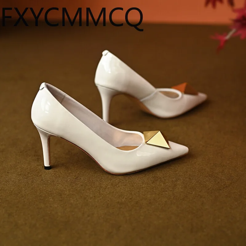 FXYCMMCQ Spring and Autumn Fashion Stiletto Leather Shallow Mouth Women\'s Single Shoes Size 32-46 23-9