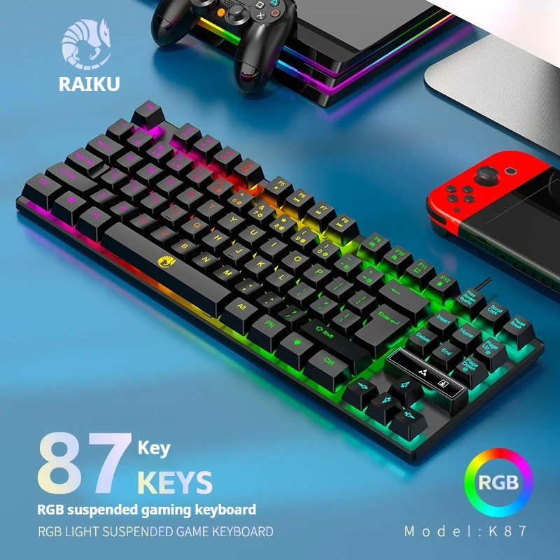 RAIKU K87 Keyboard Gaming Wired Laptop Desktops Pc Computer Office Accessories Low Profile Gamer Keyboards For Game Laptop Pc