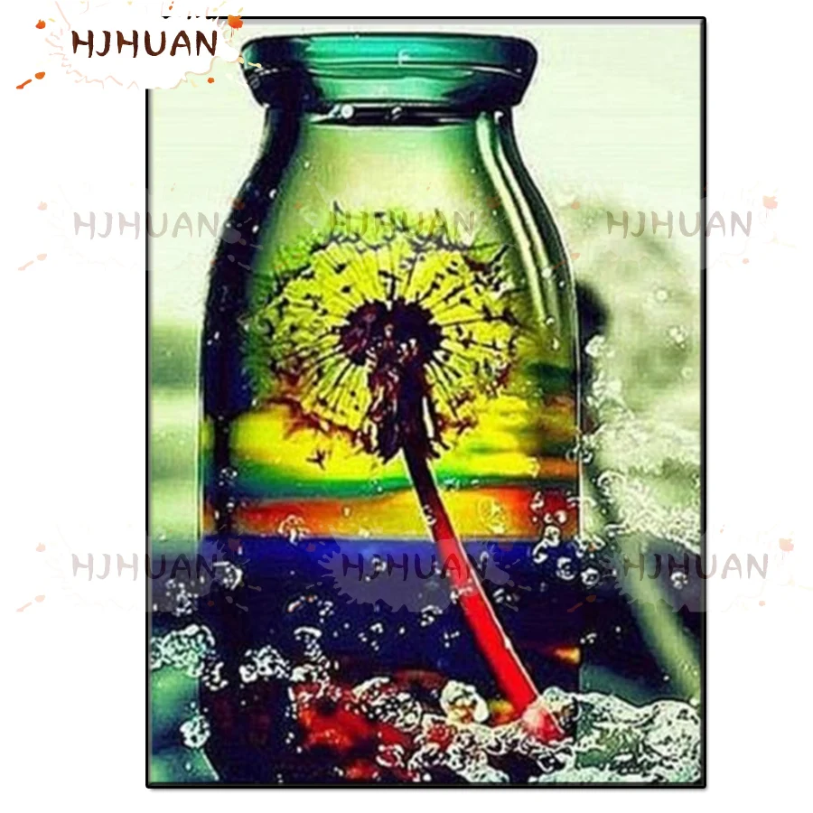 

Diamant Painting Creative art, dandelion in a bottle 5D Diamond Painting Full Square Drill Embroidery Gift Home Decor Gift Resin