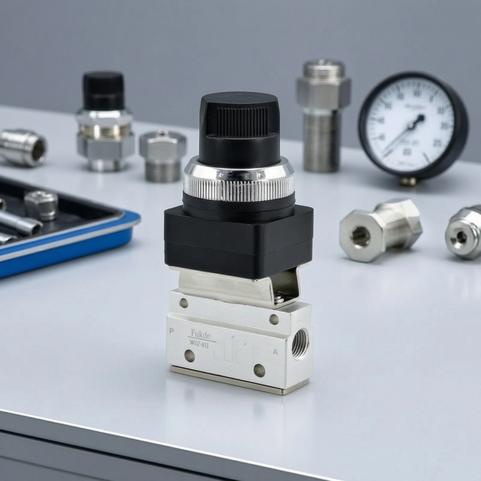 Pneumatic Valve with Button Aluminum Alloy Push Button Valve Compact 13mm Thread for Technicians, Automation Projects