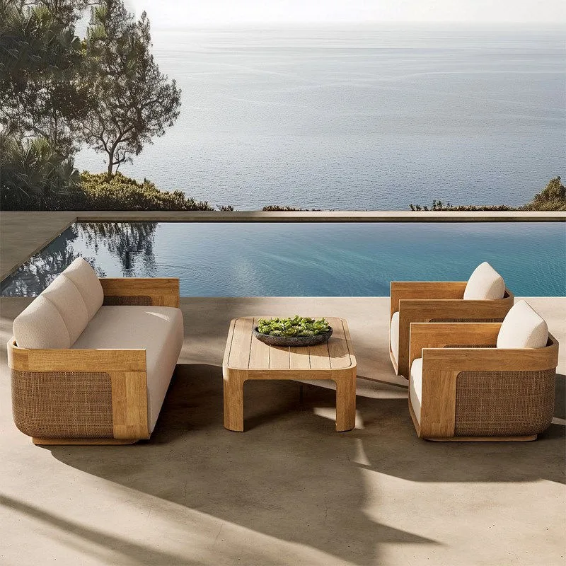 Outdoor braided rope sofa, courtyard leisure sofa, garden anti-corrosion and sun-resistant outdoor furniture