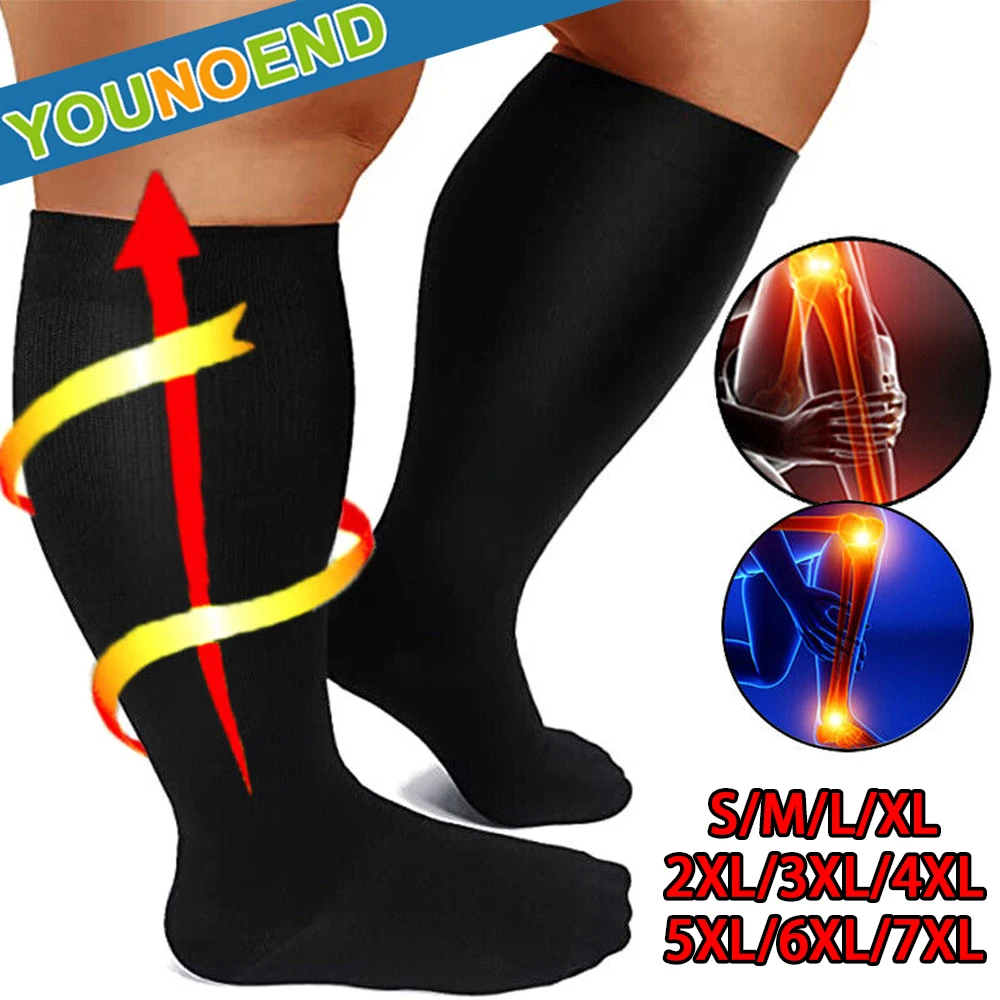 1Pair Plus Size S-7XL Running Athletics Compression Sleeves Leg Calf Men 20-30mmHg Toeless Stockings Varicose Veins Sock