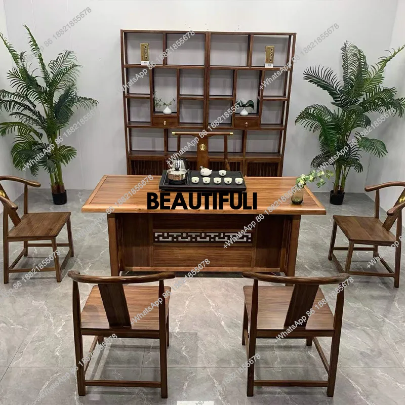 

Solid wood tea table and chair combination High-end boss table Tea brewing office Luxury furniture Table and chair combination