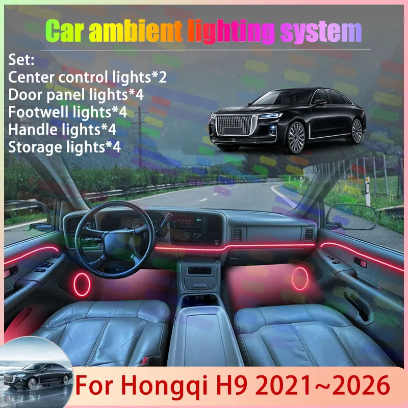 For Hongqi H9 2021~2026 MK1 2022 2023 2024 2025 2/24 in 1 Car Atmosphere Light Lamp RGB Shade Ensemble Streamer Atmosphere Set