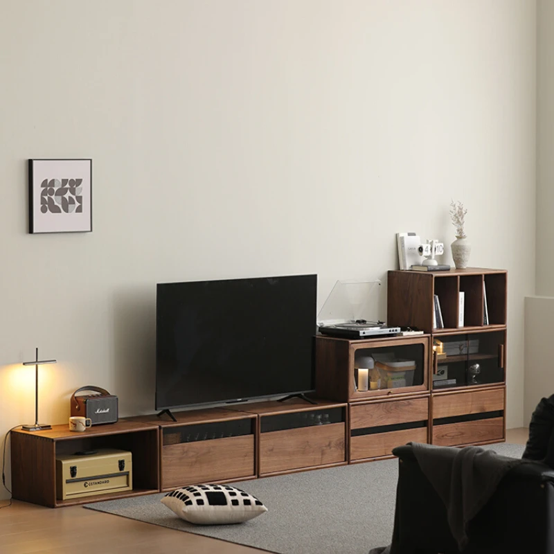 

American Black Walnut Tv Table Living Room Module Low Locker Wood Tv Stands Floor Bookcase Display Fernsehen Tisch Furniture