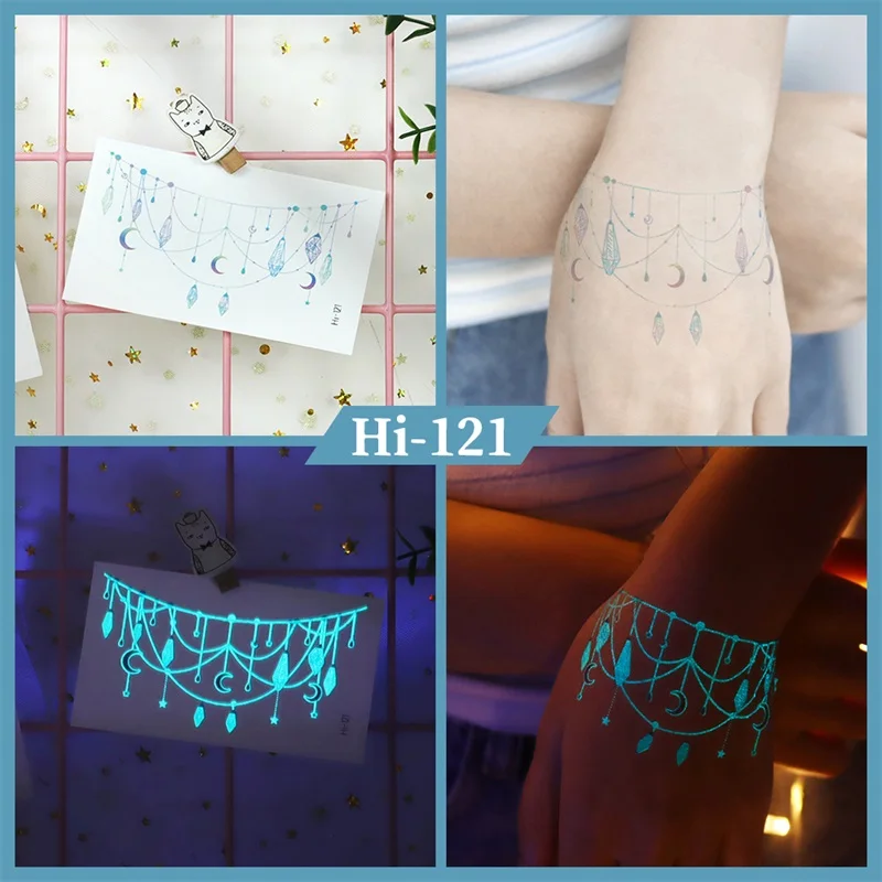 Glow Butterfly Blue Luminous Tattoo Sticker Camping Waterproof Temporary Tatoo Feathers Disposable Fake Tatto Gradient Body Art