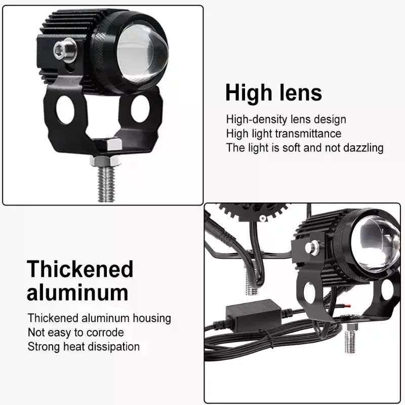 2Pcs Motorcycle LED Lens Spotlight Dual-color High Low Beam External Headlight Auxiliary Fog Lamp Moto Driving Lamp