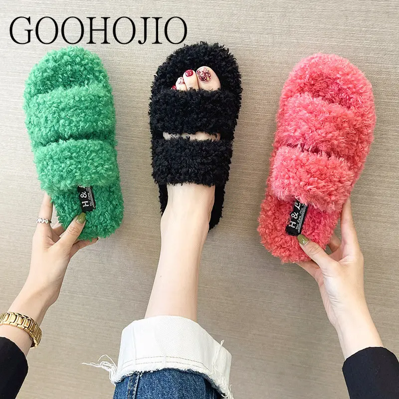 

Женские зимние плюшевые шлепанцы, с открытым носком, Размеры 35-42