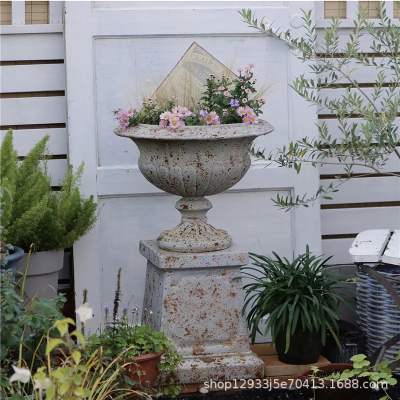 

Factory direct wholesale new product retro old gray blue Roman column flower pot courtyard garden balcony decoration ornament