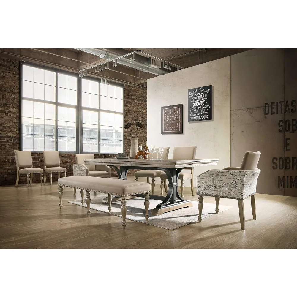 Birmingham 8-Piece Dining Set: Extendable Table with 4 Side Chairs, 2 Armchairs, and a Nailhead Bench, Driftwood Finish