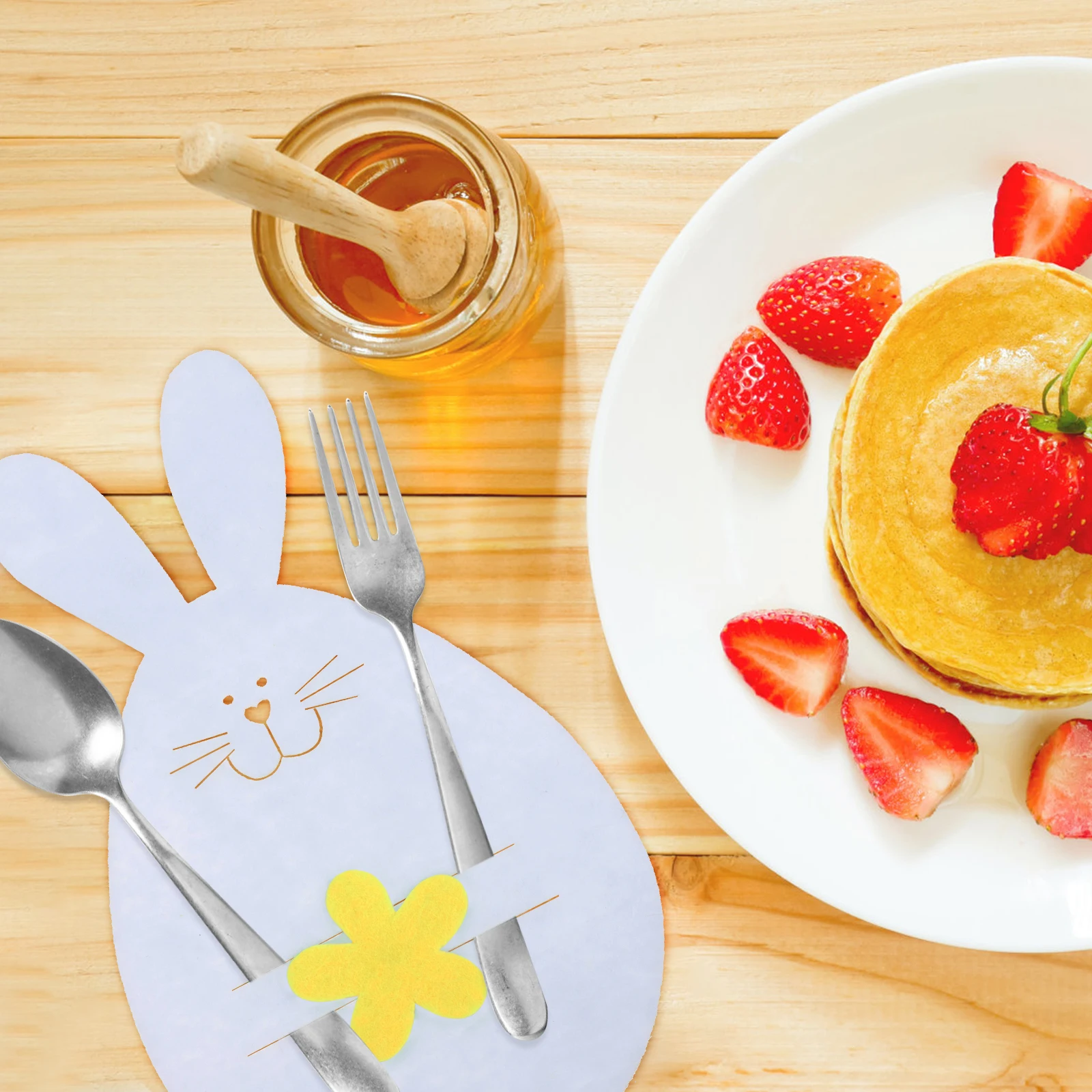 

12pcs Rabbit Head Cutlery Set Non woven Storage Bags Easter Theme Lightweight Home Restaurant Decor Fork Cutter Bags