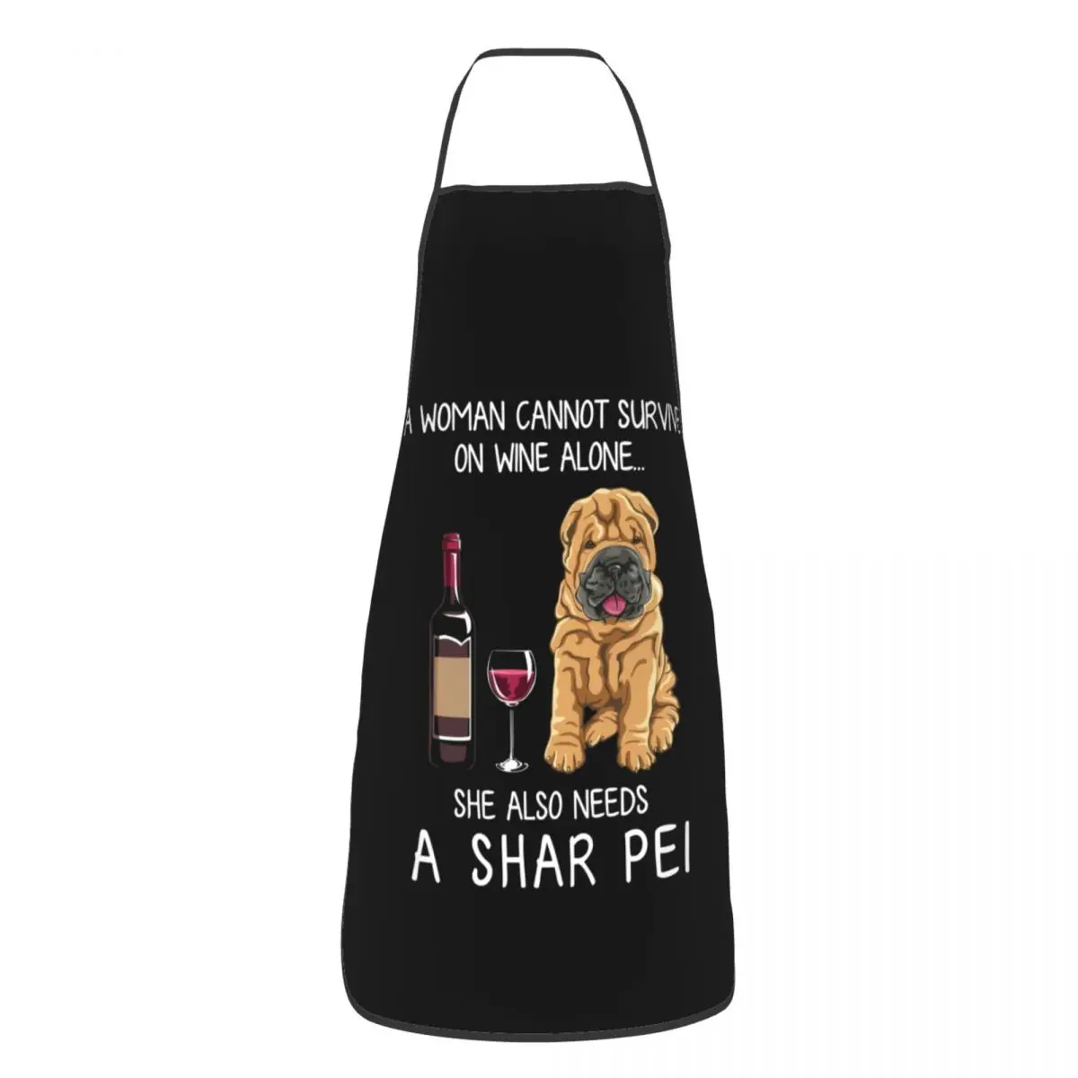 Unisex Shar Pei And Wine Funny Dog Bib Apron Adult Women Men Chef Tablier Cuisine for Cooking Kitchen Pet Puppy Lover Gardening