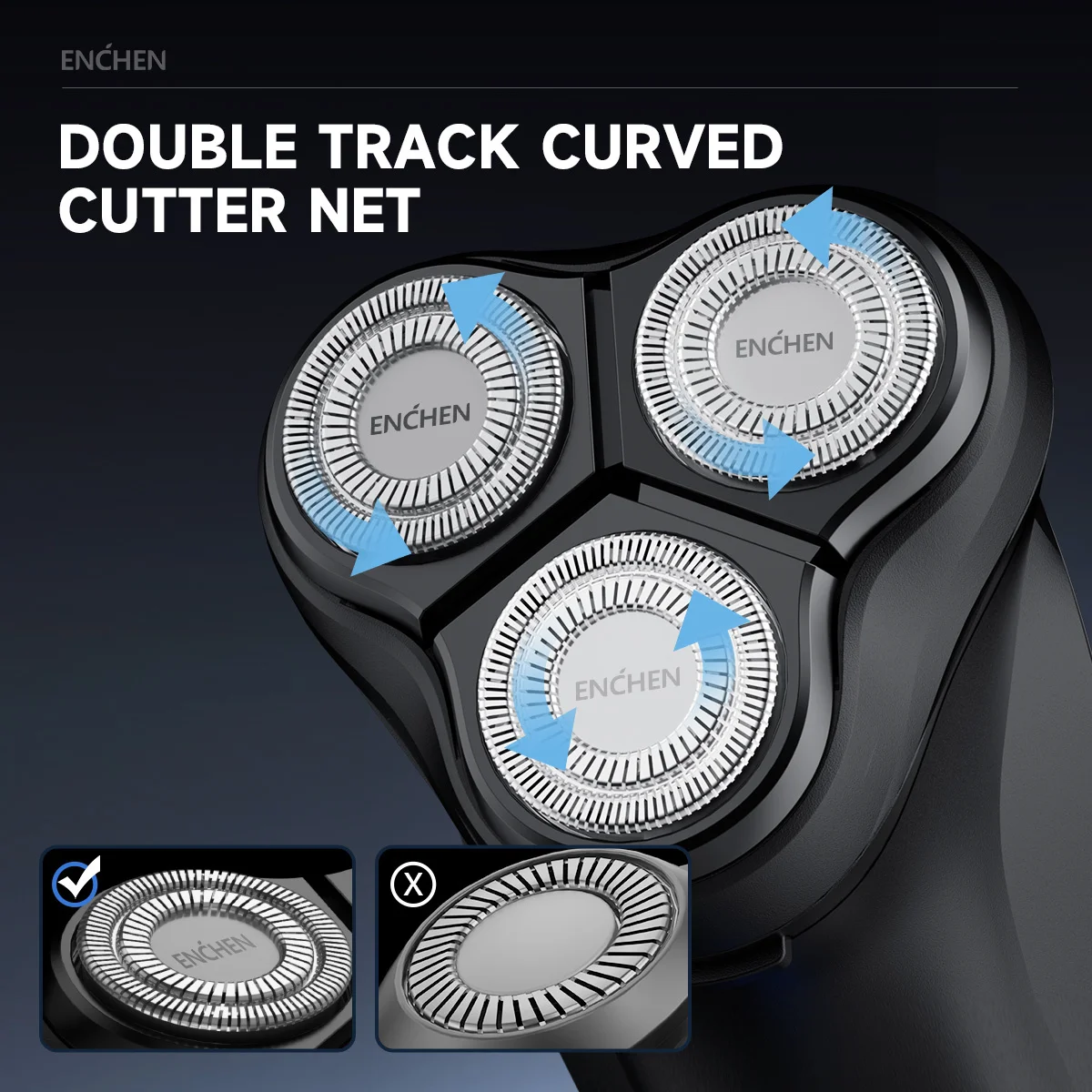 ENCHEN Blackstone-C Replacement  Shaver Head BR-2 Black 1PC 3D Float Tripe Blade Electric Razor Cutter Head 100% Original