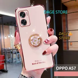 For OPPO A57 A17 Electroplated  Phone Case Bling Crystal Holder Cover Soft TPU Back Cover