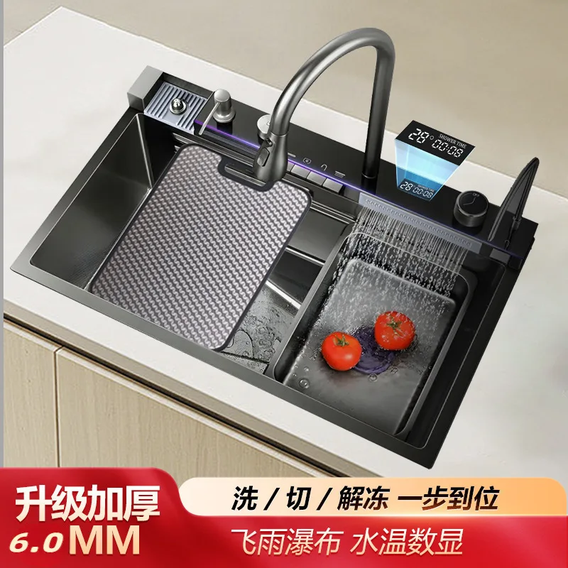 

Kitchen Stainless Steel Large Single Slot Multifunctional Embossed Digital Display Nano Sink Household Dishwasher