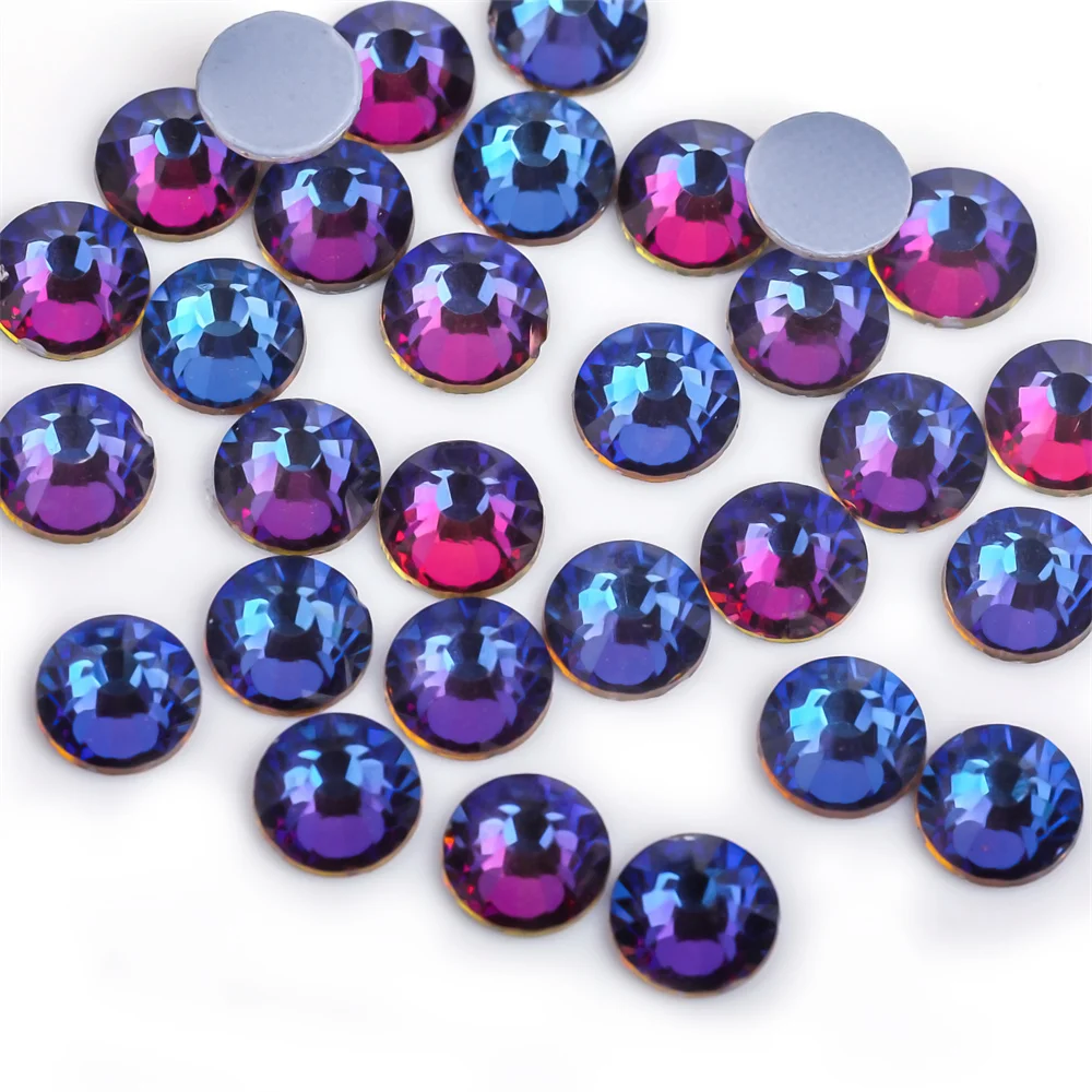 Newest Purple Siam/Green Volcano Ghost AB Hot Fix Rhinestones SS3-SS30 FlatBack Hot-Fix Strass Garment Rhinestone Garment Stone