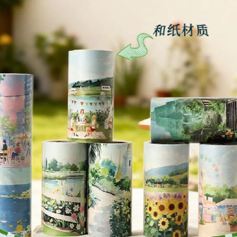 4Pcs Washi Tape Landscape Scenic Masking Tape Set for DIY Journal Scrapbook Stationery Craft