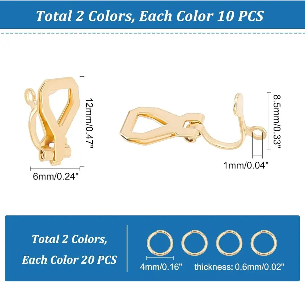 20 ชิ้น 2 สี 304 สแตนเลสสตีลต่างหูแบบหนีบไม่เจาะต่างหู 12x6x8.5 มิลลิเมตร Clip - on ต่างหูแปลงต่างหูชุด