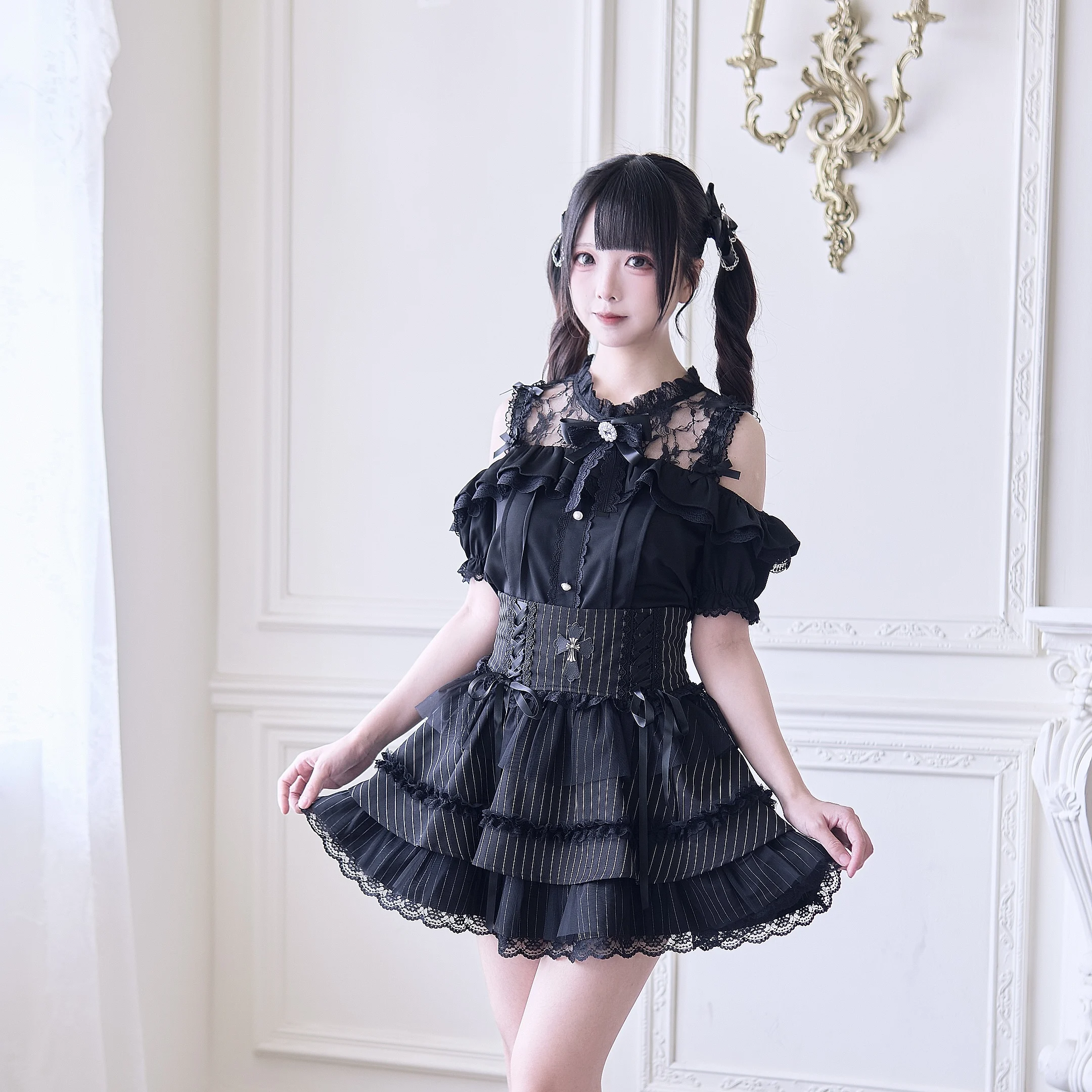 2025 Mine Series Mass Production Lace Splicing Shirt Summer New Women's Japanese Lolita Sweet Girl Tops Y2k Blouse Skirts Set