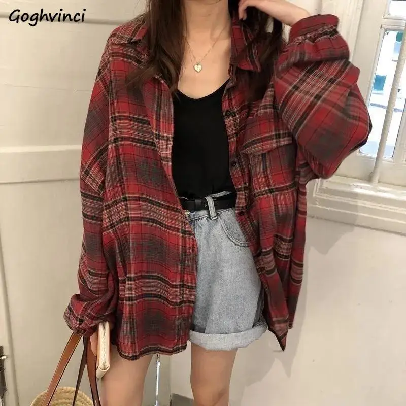 Shirts Women Autumn Plaid Vintage Fashion All-match Leisure S-3XL Chic Daily Simple Single Breasted Design Ulzzang Teen Stylish