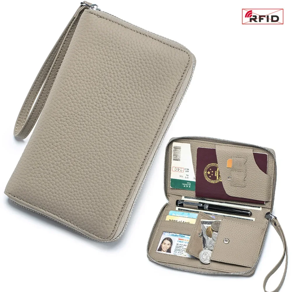 Passport Holder Leather Wallet RFID Blocking Travel Documents Organizer for Passport Credit Cards Boarding Passes Storage Bag