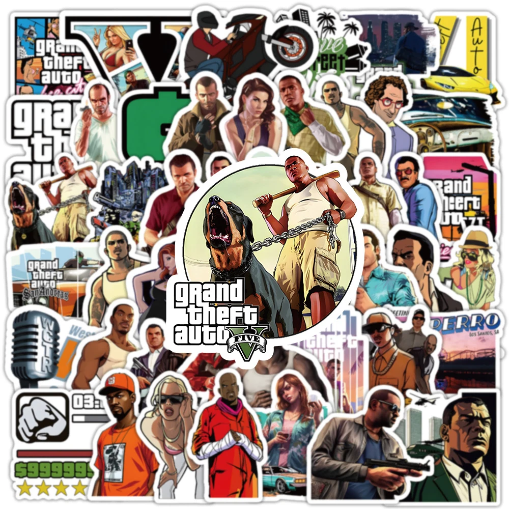 10/30/50pcs Game Grand Theft Auto：Vice City Stickers Cool Cartoon Kids Decals Toy Phone Skateboard Luggage GTA Graffiti Sticker