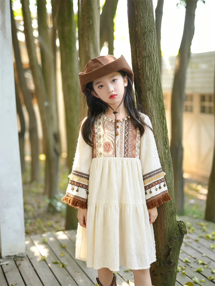 bohemian-girls-dress-spring-autumn-2026-new-vintage-ethnic-print-tassel-midi-skirt-outing-clothing-high-waist-polyester-long