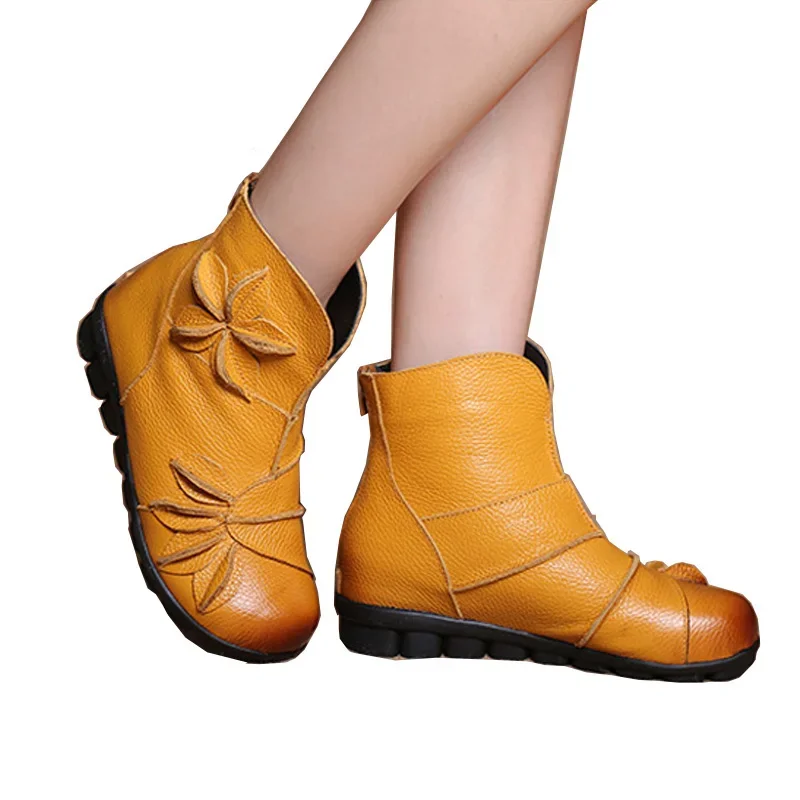 TIMETANG Women\'s Ankle Boots Soft Flats Shoes Fashion Women Autumn Winter Genuine Leather Shoes Female Plus Big Large Size C307