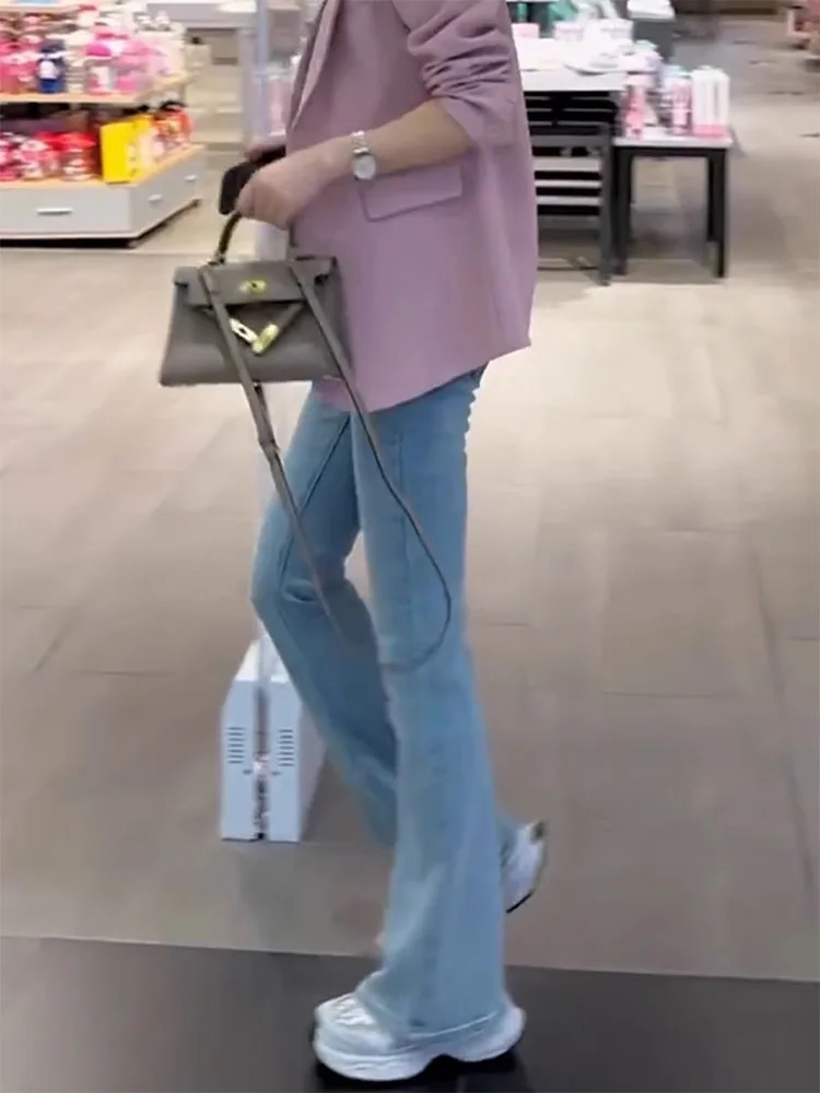 

Эластичные расклешенные узкие джинсы с высокой талией, женские осенние новые хлопковые джинсовые брюки больших размеров, повседневные универсальные облегающие брюки