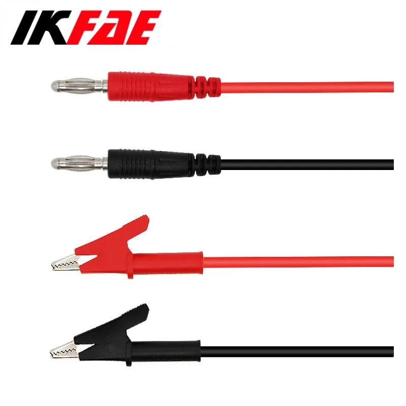 2pcs Red and Black Silicone Wire Regulated Power Supply Cable 4mm Pure Copper Banana Plug To Alligator Clip Test Line