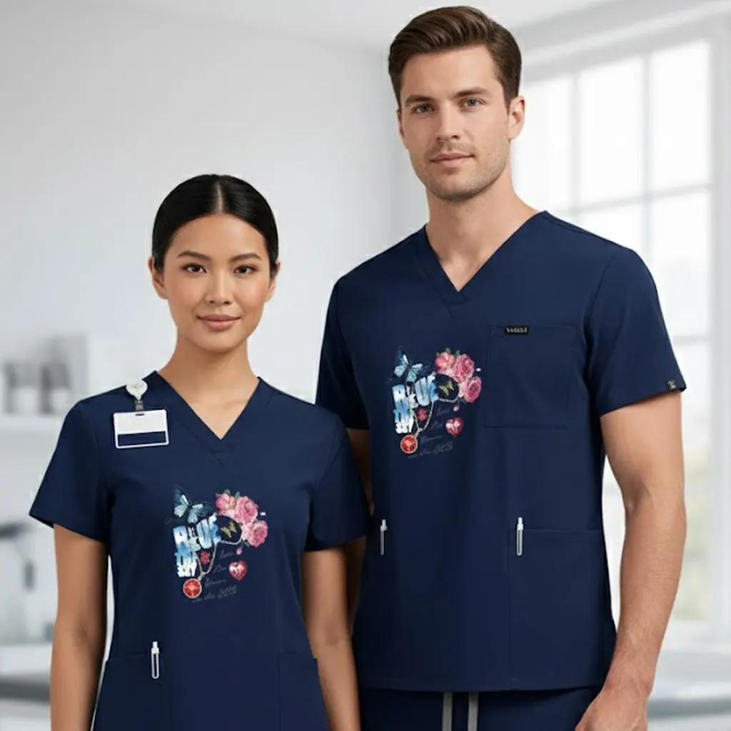 

Custom DIY Exclusive Prints Unisex Stretch Scrubs Set - Breathable Nurse Outfits Lab Coats for SPA Medical Dental Workwear