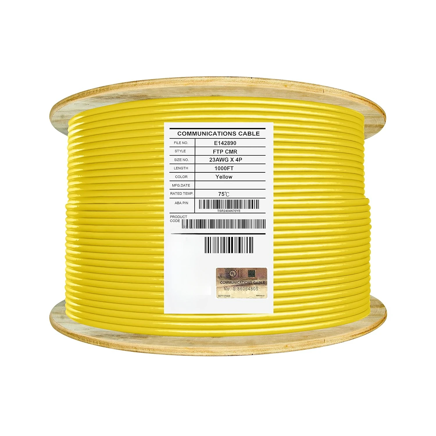 Shielded Riser (CMR), 1000ft, F/UTP 23AWG, Solid Bare Copper, 550MHz Bulk Ethernet Cable Reel, Yellow