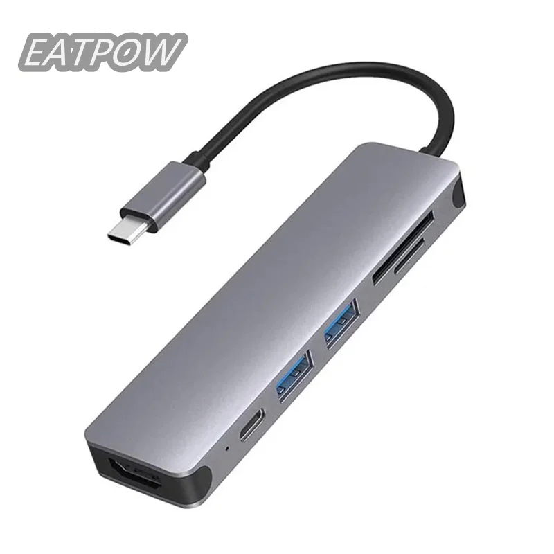 EATPOW-adaptador multiusos tipo C a HD MI + 1 USB 3,0 + 1 USB 2,0, hub compatible con múltiples sistemas hub, tarjeta SD/TF + alimentación PD