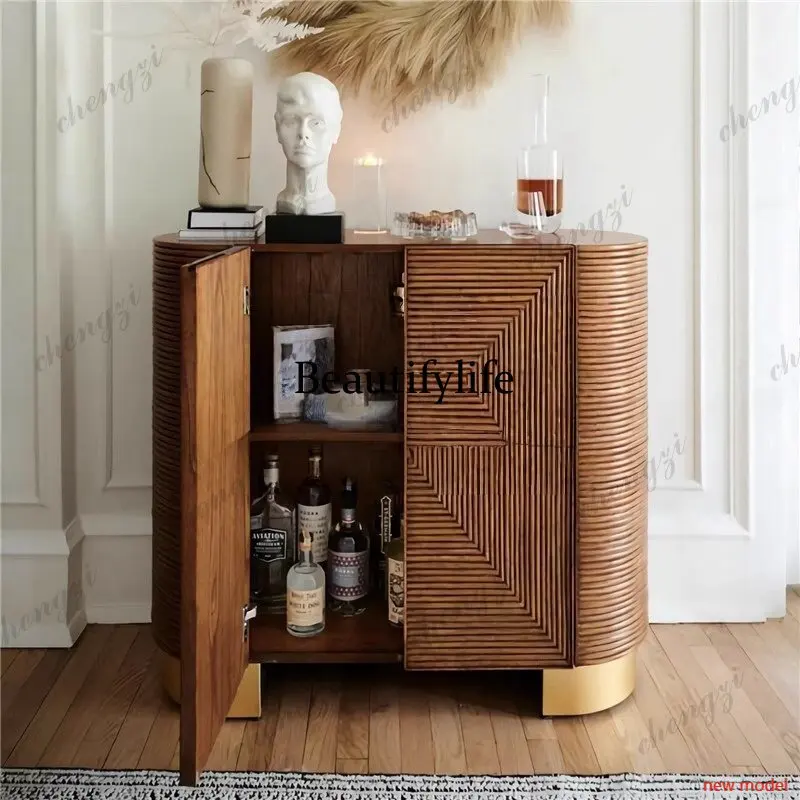 French retro entrance light luxury decorative cabinet solid wood carved dining side cabinet living roomN138